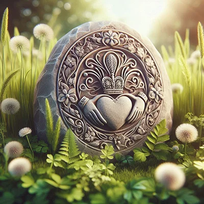 simbolo Claddagh en piedra grabada